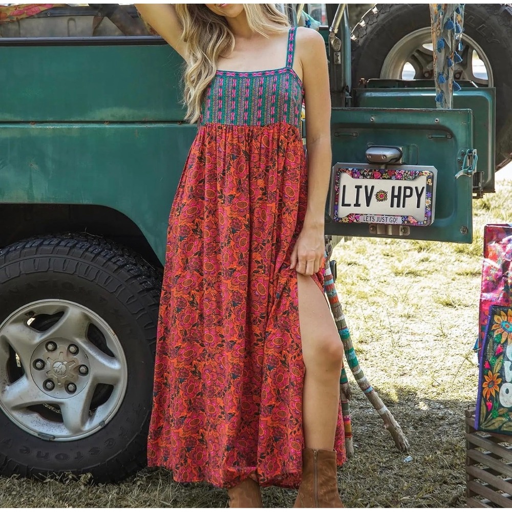 Natural Life Boho Floral Patchwork Maxi Dress Whimsical Cottage Festival Small